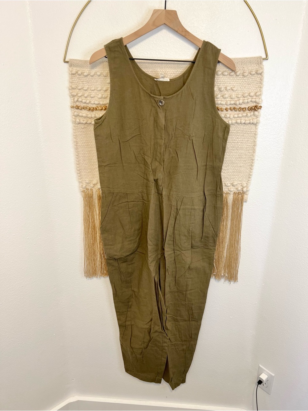 Eileen Fisher Olive Sleeveless Linen-Blend Jumpsuit XS